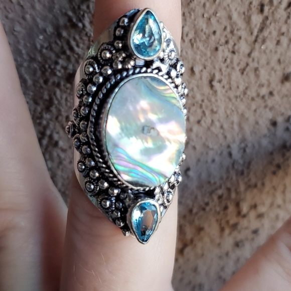New Abalone Shell & Blue Topaz Silver Ring. - Picture 16 of 16